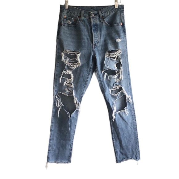 Levi's Denim - Levi’s Premium Quality 501 Skinny High Rise Distressed Jeans, size 27